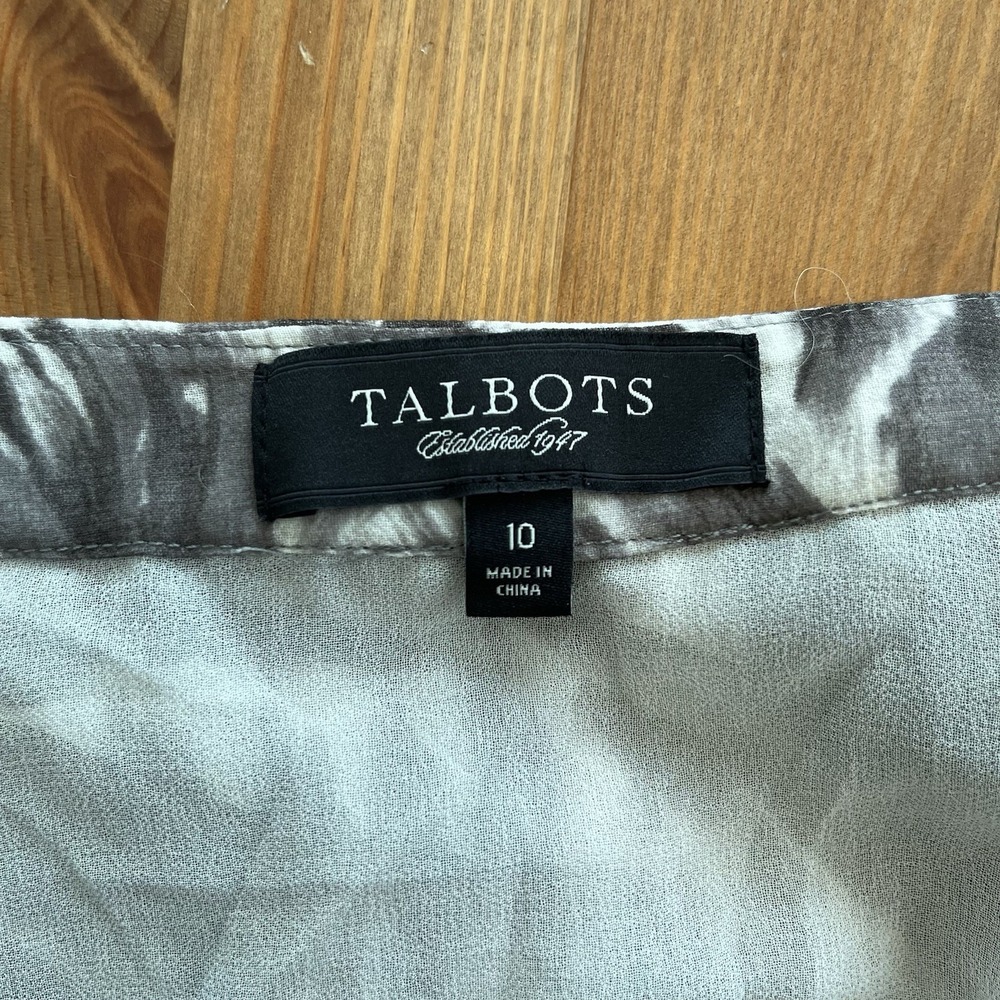 Talbots Women's Midi Skirt Size 10 Black Ivory Print Accordion Sheer Lined Zip - Picture 10 of 15